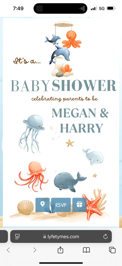 Under the Sea Baby Shower Video Invite with RSVP | Ocean Animal Canva Template Invite