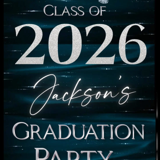 Graduation Party Video Invitation | Class of 2026 Teal and Silver Invite for Him | Editable Online RSVP Evite Canva Template