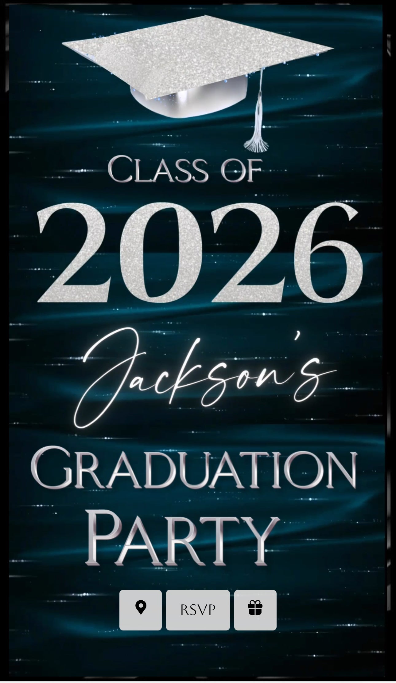 Graduation Party Video Invitation | Class of 2026 Teal and Silver Invite for Him | Editable Online RSVP Evite Canva Template