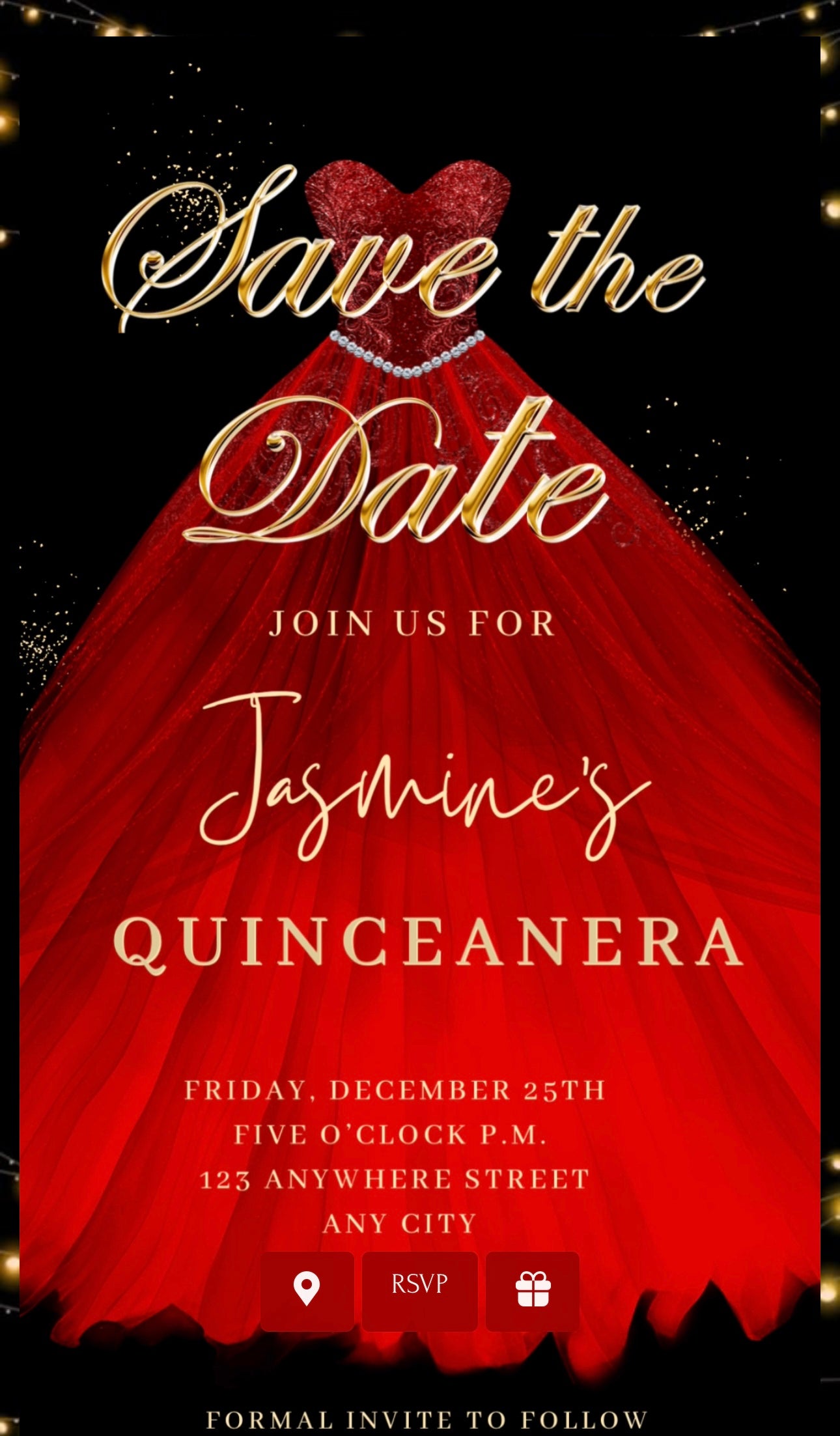Red Quinceanera Video Invite | Sweet 15 16 Quince RSVP Tracker | Editable Canva Evite Template