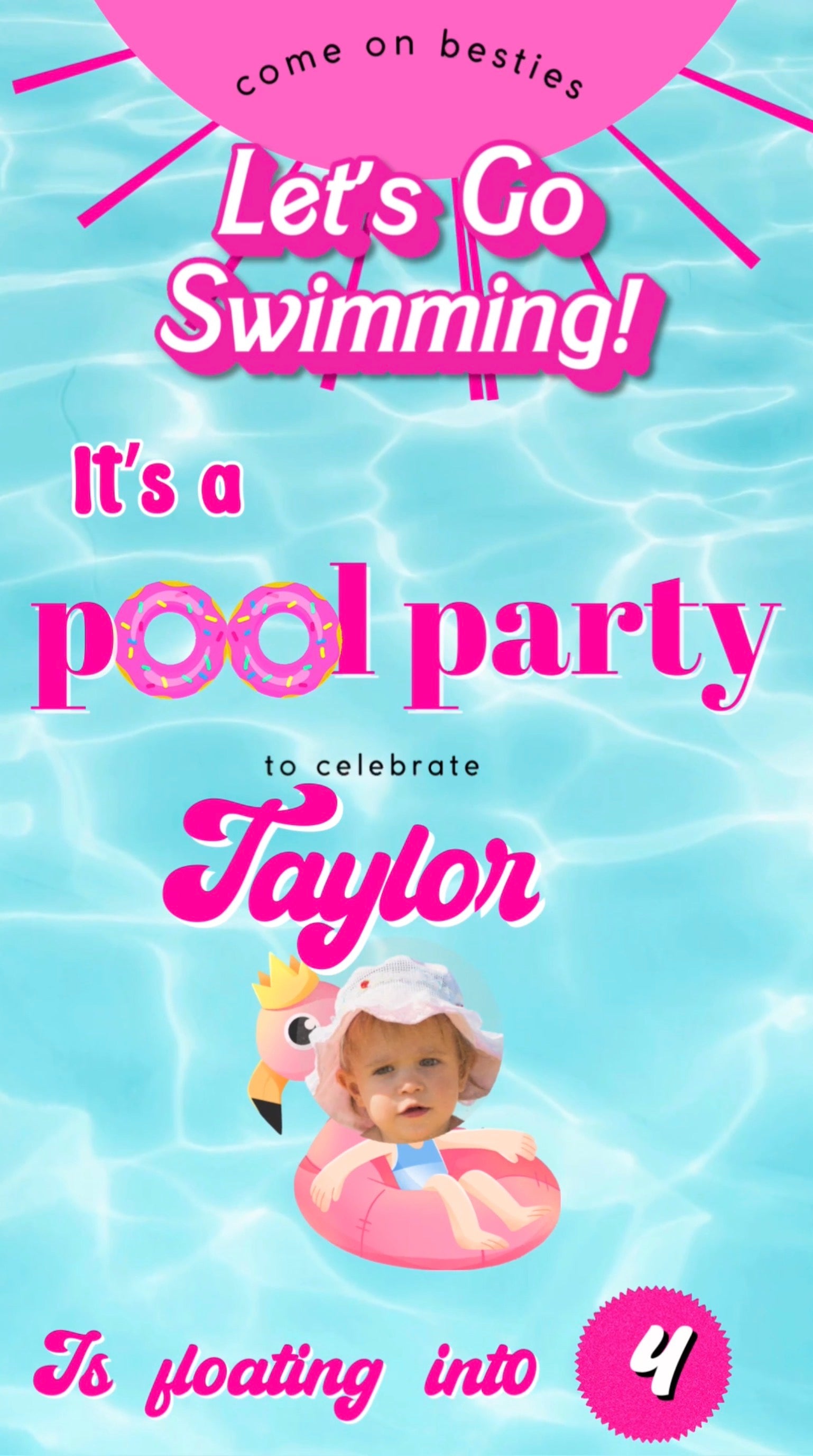 Pink Pool Party Video Invitation with RSVP Website | Editable Canva Girls Swimming Birthday Invite | Barbie Summer Pool Party