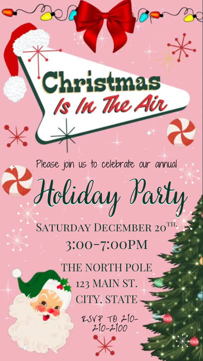 Pink Christmas Party Video Invitation | Animated Holiday Party Digital Evite | Editable Canva Invite Template