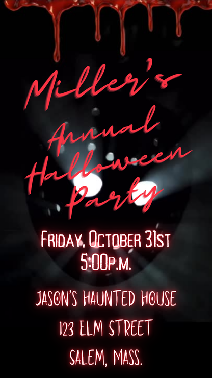 Halloween Video Invitation, Jason Halloween Animated Invite, Editable Halloween Party Mobile Evite