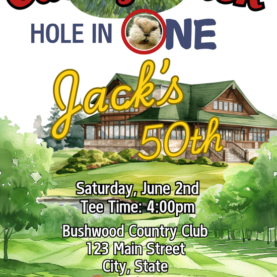 Smartphone showing Caddy Shack Invite party video invitation with golf green design