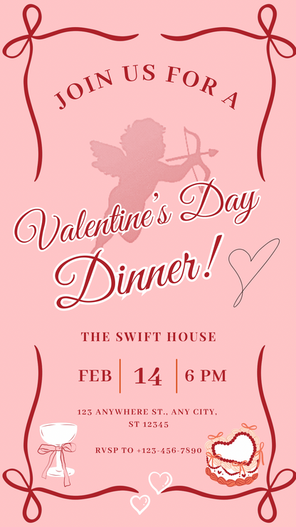 Celebrate love in style with this Valentine’s Day Video Invitation, designed to impress from the moment your guests open it. Featuring a rich red background, romantic Cupid accents, and elegant glowing script, this animated invite sets the perfect tone for Valentine’s parties, Galentine’s nights, or couples celebrations.
