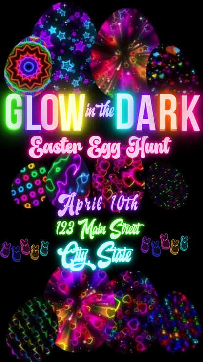 Easter Video Invitation, Neon Easter Egg Hunt Animated Invite, Digital Canva Template