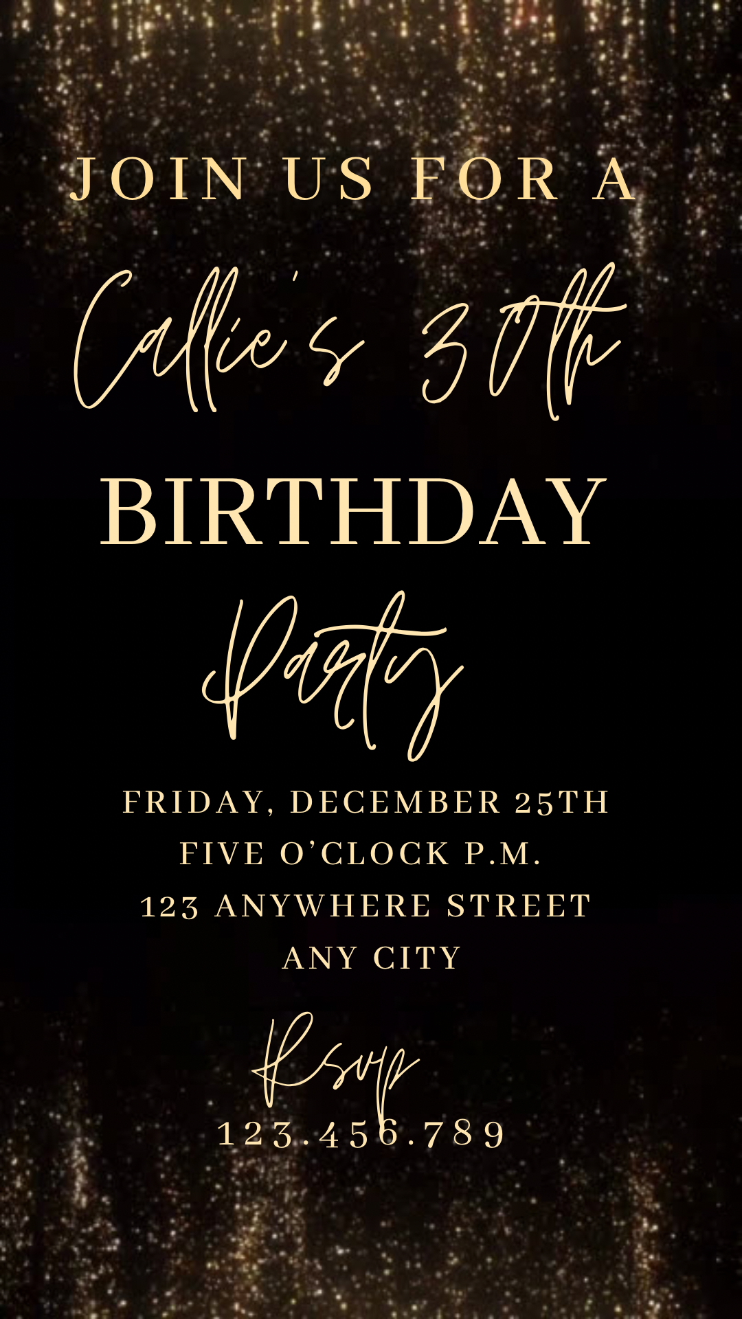 Gold glitter invite