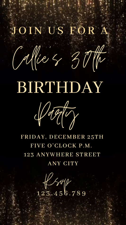 Gold glitter invite
