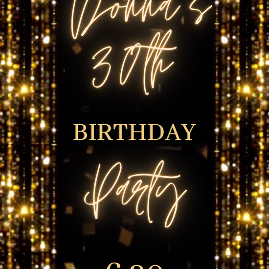 Gold glitter video invite 