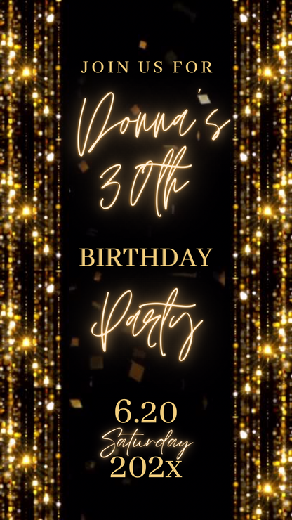 Gold Birthday Dinner Video Invitation | Gold Glam Animated Invite | Canva Video Evite Template