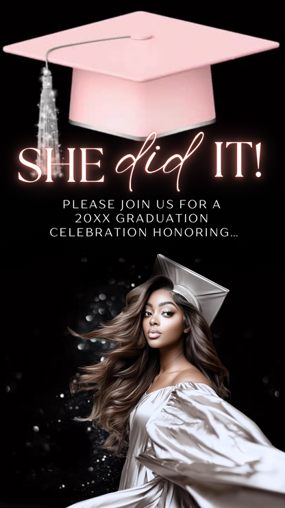 Graduation Party Video Invitation | Digital Graduation Invite for Her | Editable Online RSVP Evite Canva Template