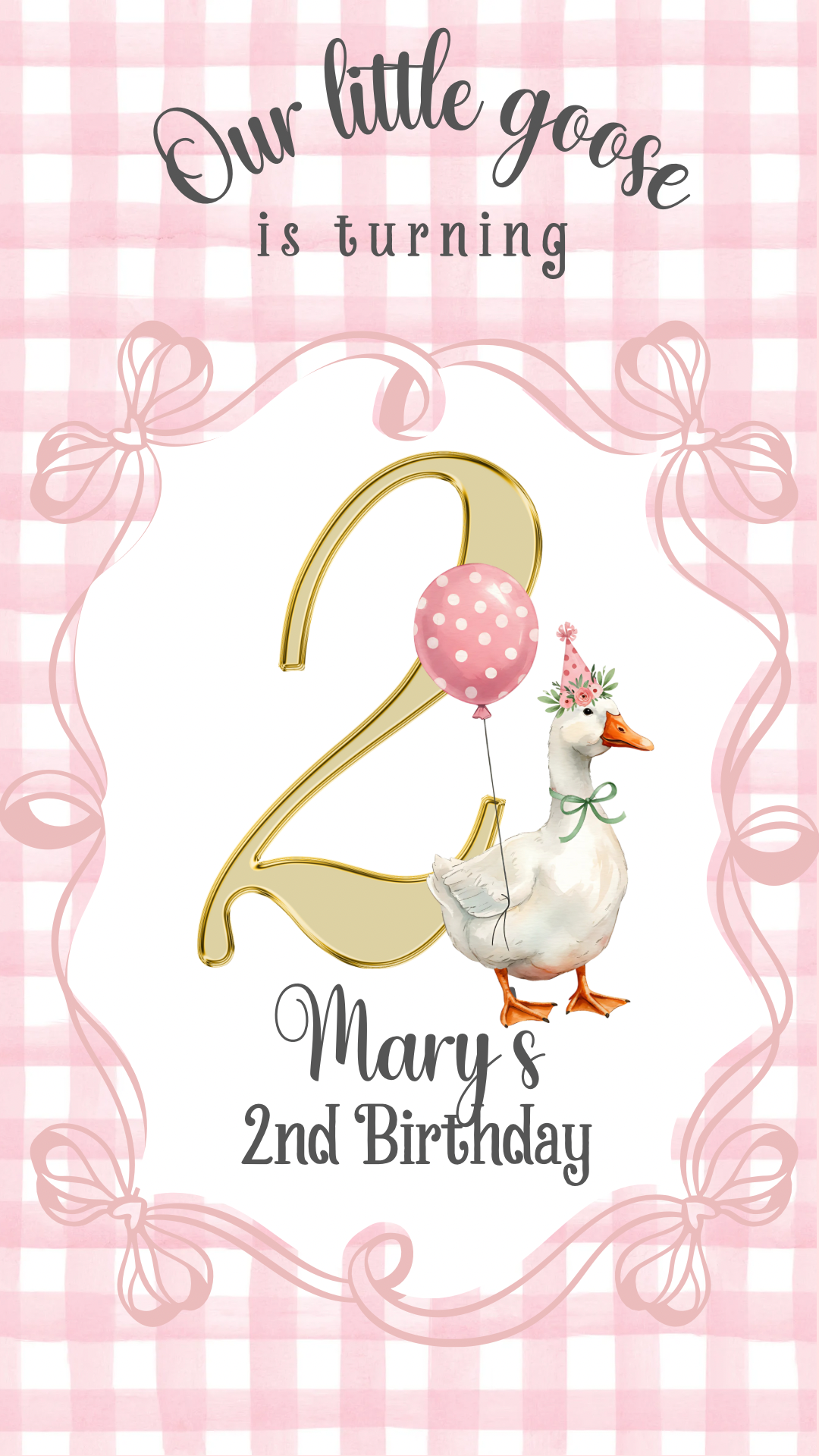 Pink Silly Goose Party Video Invitation | 1st Birthday Girl Digital Evite | Editable Canva Template