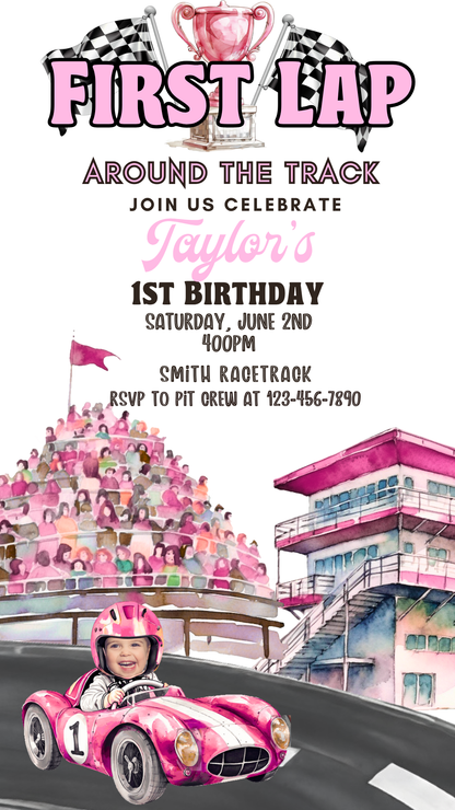 Race Track Video Invitation | Digital Racing Party Invite | Editable Online Template