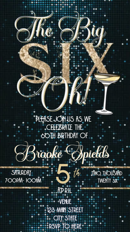 The Big Six Oh! Video Invitation | Digital 60th Milestone Invite | Editable Online Party Template