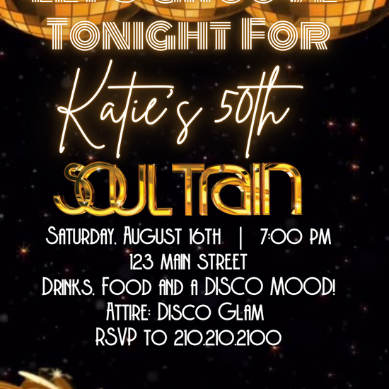 Soul Train Gold Video Invitation | Digital 70s Disco Invite | Editable Online Party Template