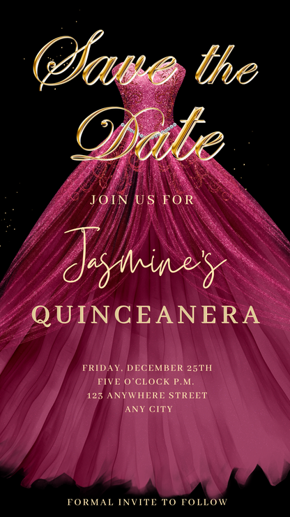 Maroon Quinceanera Video Invite | Sweet 15 16 Quince RSVP Tracker | Editable Canva Evite Template