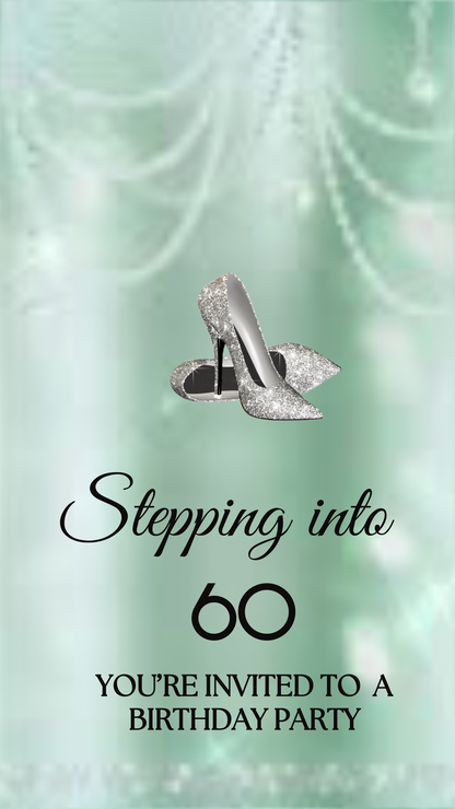 high heel birthday video invitation for 40th, 50th, or 60th birthday – glamorous animated Canva template for mobile
