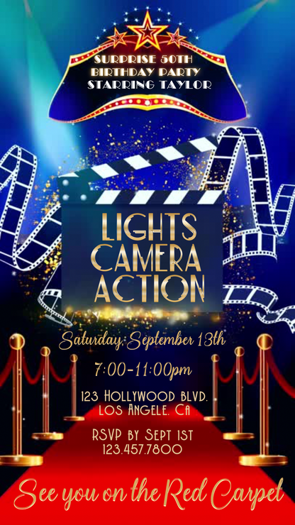 Hollywood Dinner Party Video Invitation | Movie Night Invite | Editable Online Party Invitation