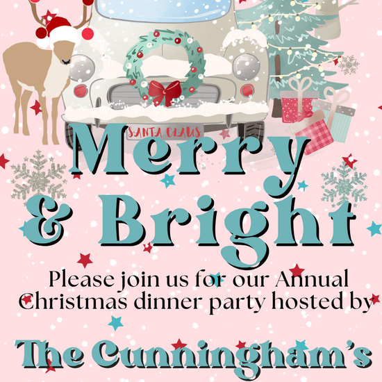 Pink Merry & Bright Christmas dinner party video invitation design