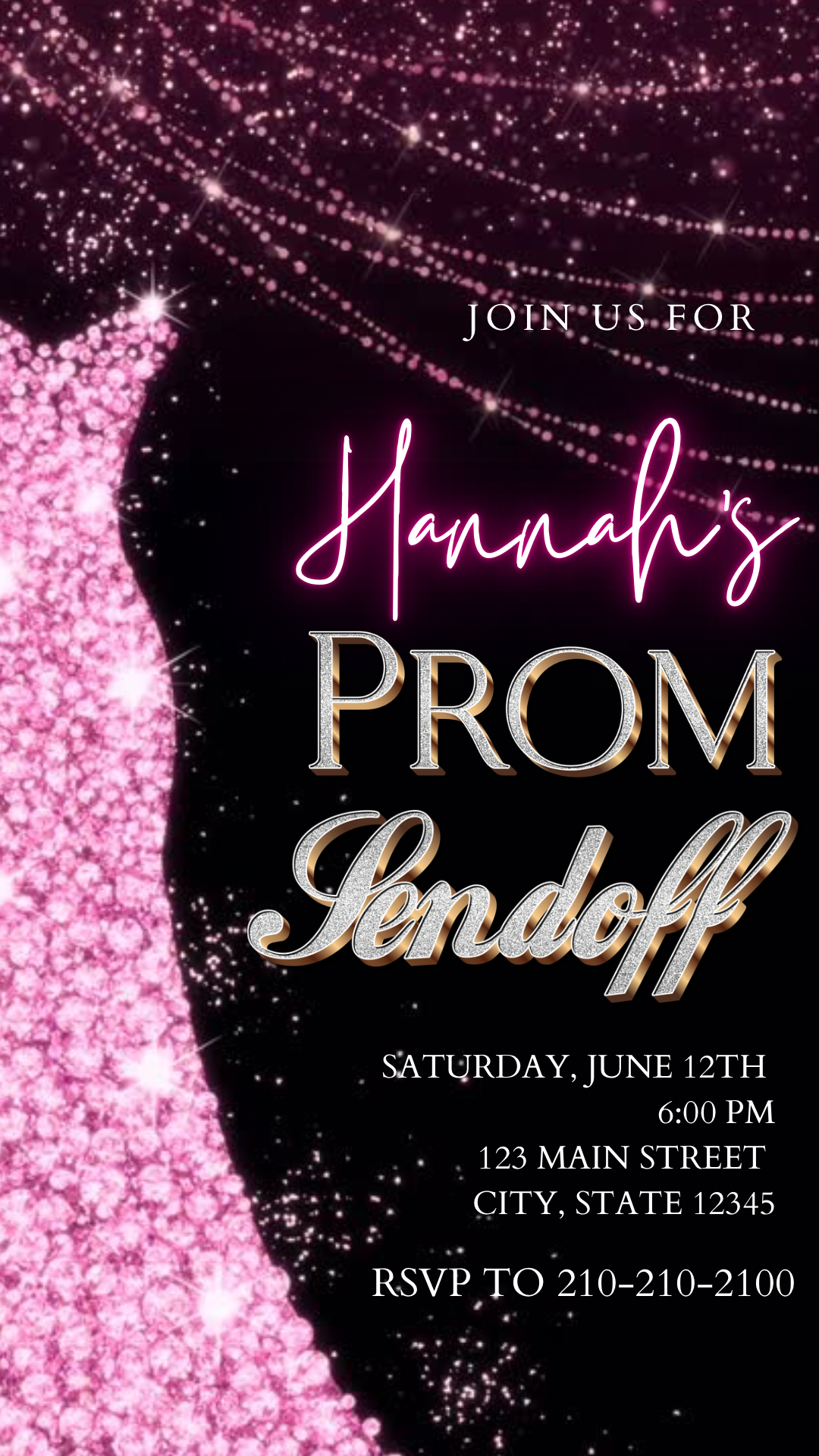 Pink Prom Send Off Video Invitation – Editable Canva Animated Invite