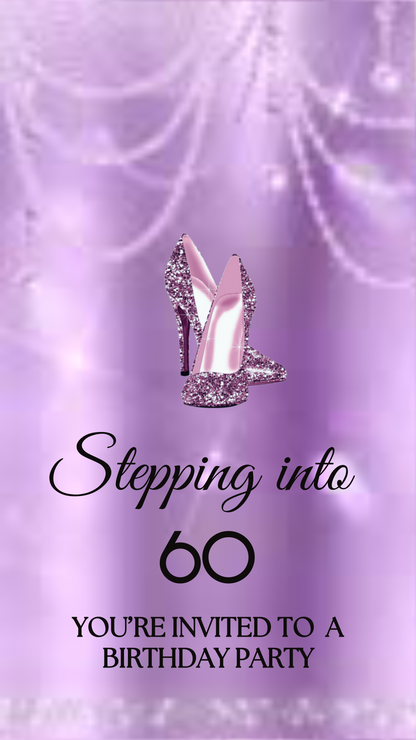 high heel birthday video invitation for 40th, 50th, or 60th birthday – glamorous animated Canva template for mobile
