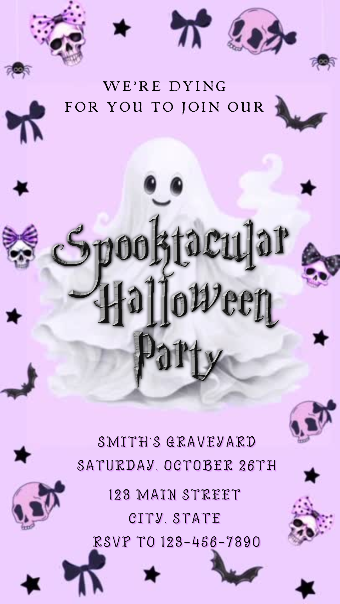 Girls Halloween Video Invitation, Purple Ghost Animated Invite, Editable Halloween Party Mobile Evite (Copy)