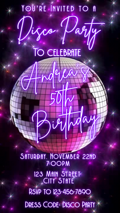 Editable Disco Party Video Invitation | 70s Retro Party Invite | Editable Canva Template Template