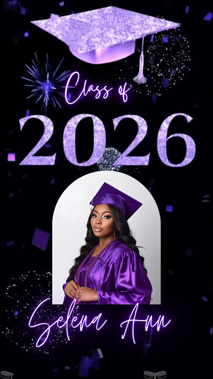 Graduation Party Video Invitation | Purple and Black Graduation Invite for Her | Editable Online RSVP Evite Canva Template