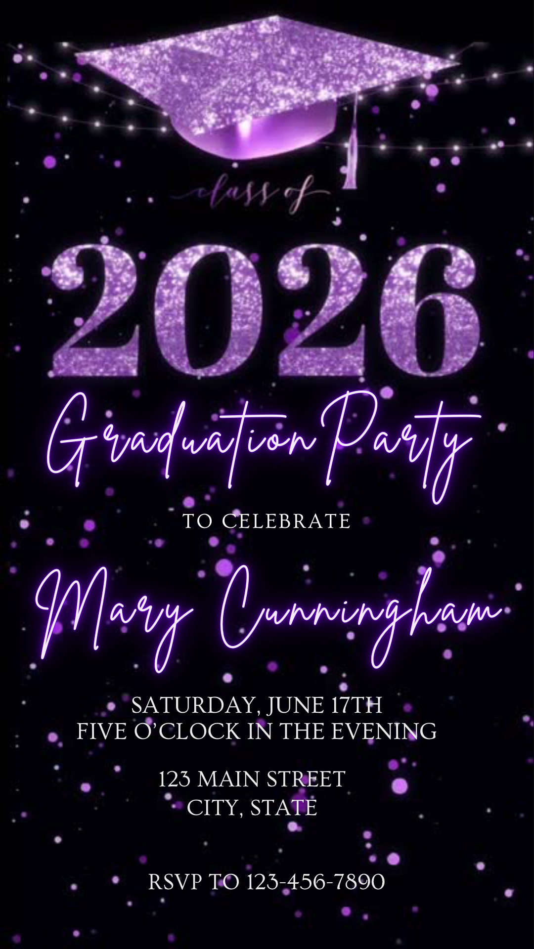 Purple Graduation Party Video Invitation | Class of 2026 Photo Invite | Editable Online RSVP Evite Canva Template