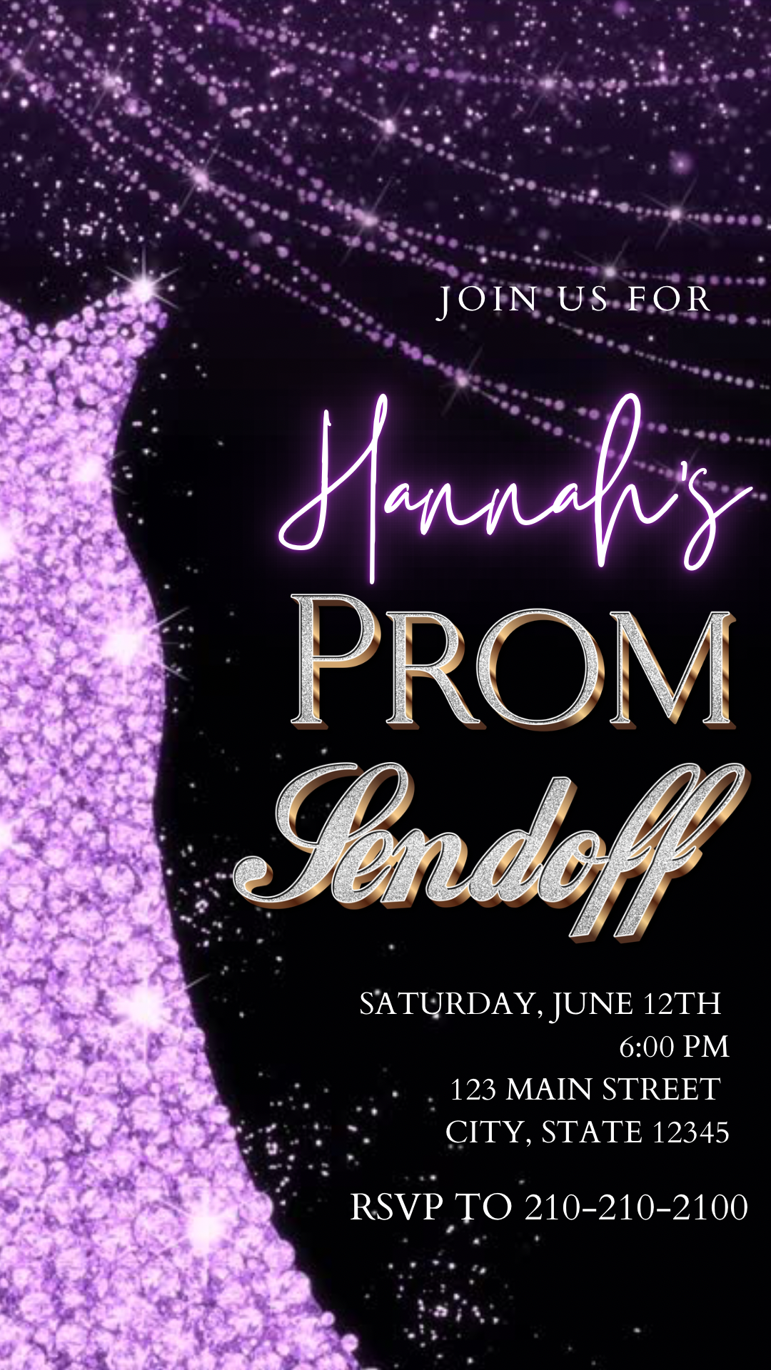 Purple Prom Send Off Video Invitation – Editable Canva Animated Invite