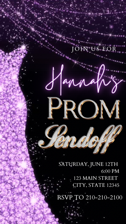 Purple Prom Send Off Video Invitation – Editable Canva Animated Invite