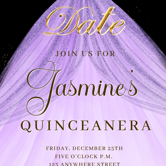 Purple Quinceanera Video Invite | Sweet 15 16 Quince RSVP Tracker | Editable Canva Evite Template