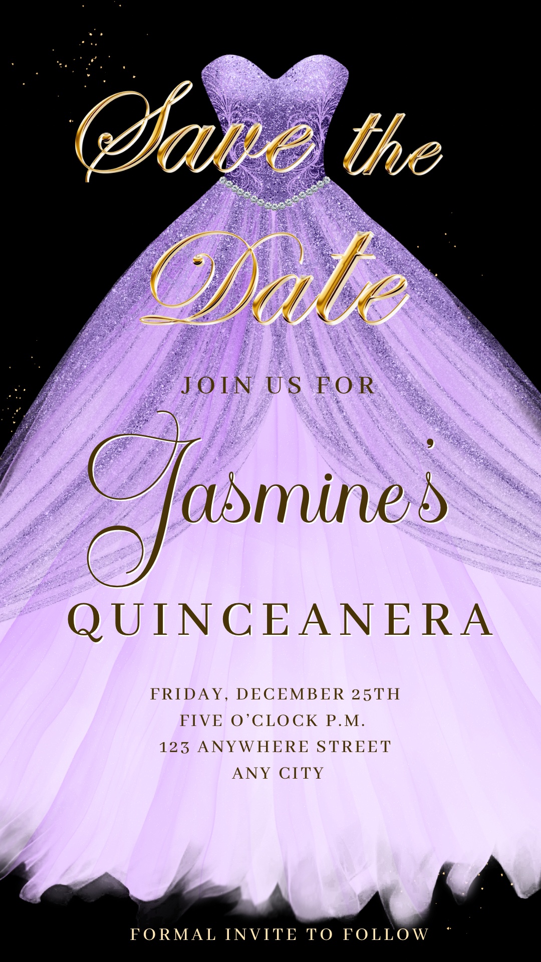 Purple Quinceanera Video Invite | Sweet 15 16 Quince RSVP Tracker | Editable Canva Evite Template