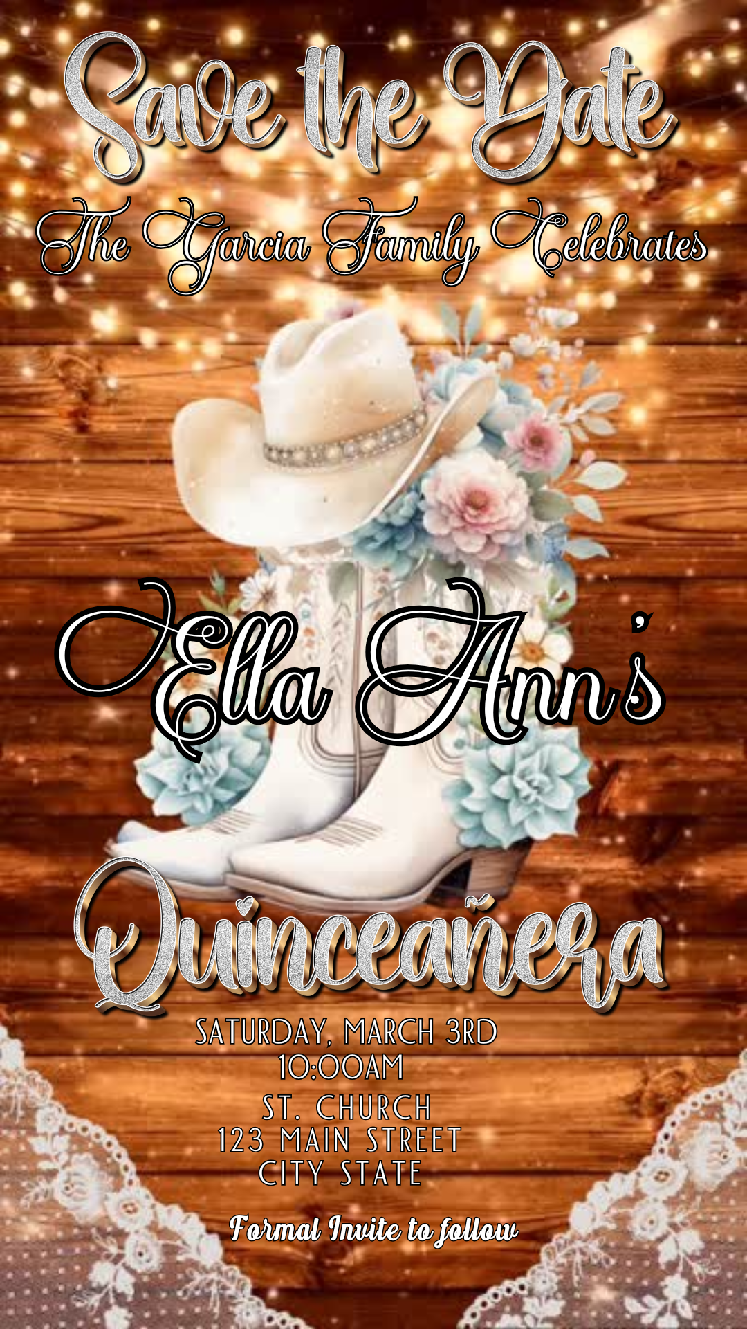 Editable Quinceañera invitation video template designed for mobile phones. Includes animated text, music, and photo customization. Perfect for Sweet 15 or Sweet 16 birthdays. Share instantly via text, WhatsApp, email, or social media. A beautiful, stunning design ideal for modern celebrations. Delivered as MP4 download—no physical item.