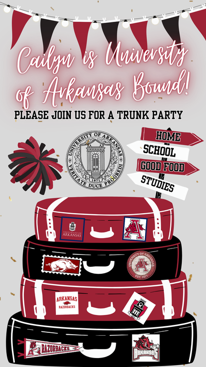 University of Arkansas College Sendoff Video Invitation | Editable Trunk Party Invite | Editable Canva Template