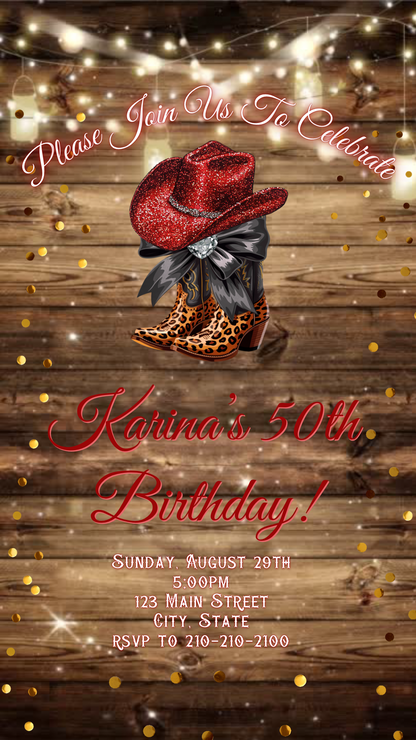 Boots and Bling Video Invitation | Rustic Western Theme Digital Evite | Editable Canva Template
