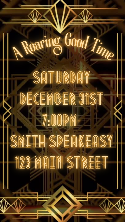 Gatsby Video Invite Roaring 20s party editable evite Prohibition era flapper girl theme art deco animated speakeasy digital invitation Canva