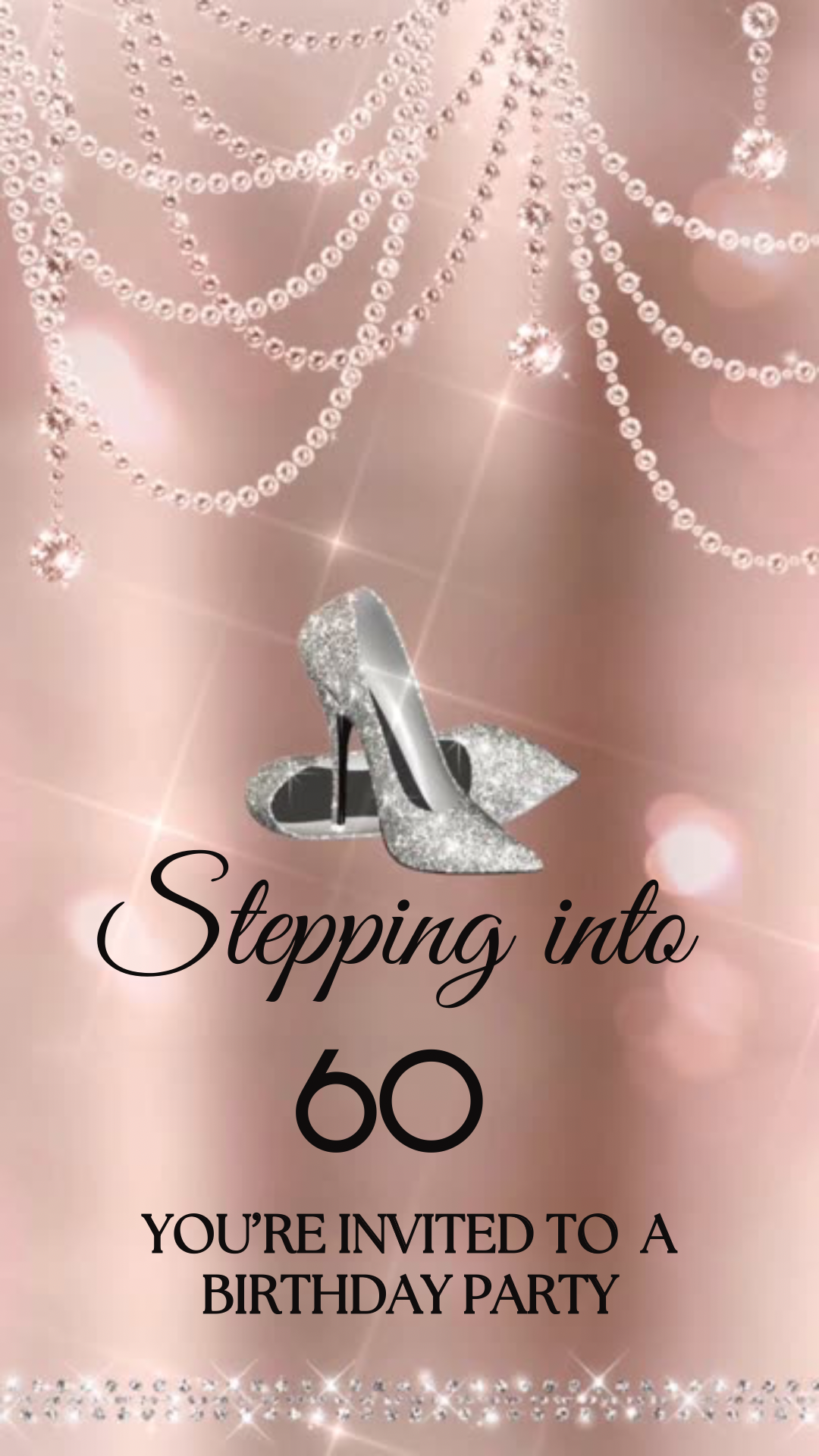 high heel birthday video invitation for 40th, 50th, or 60th birthday – glamorous animated Canva template for mobile