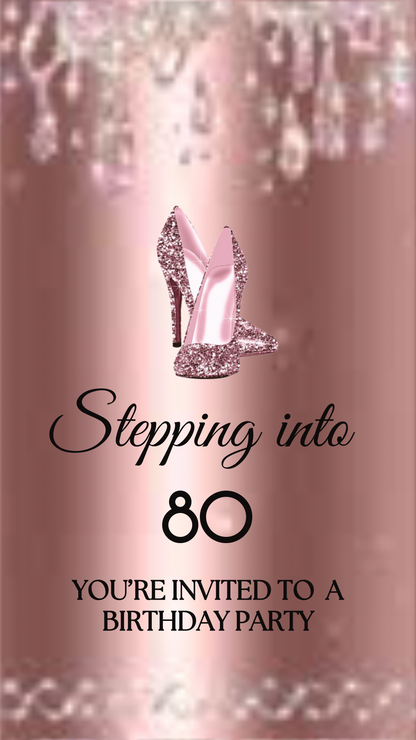 high heel birthday video invitation for 40th, 50th, or 60th birthday – glamorous animated Canva template for mobile