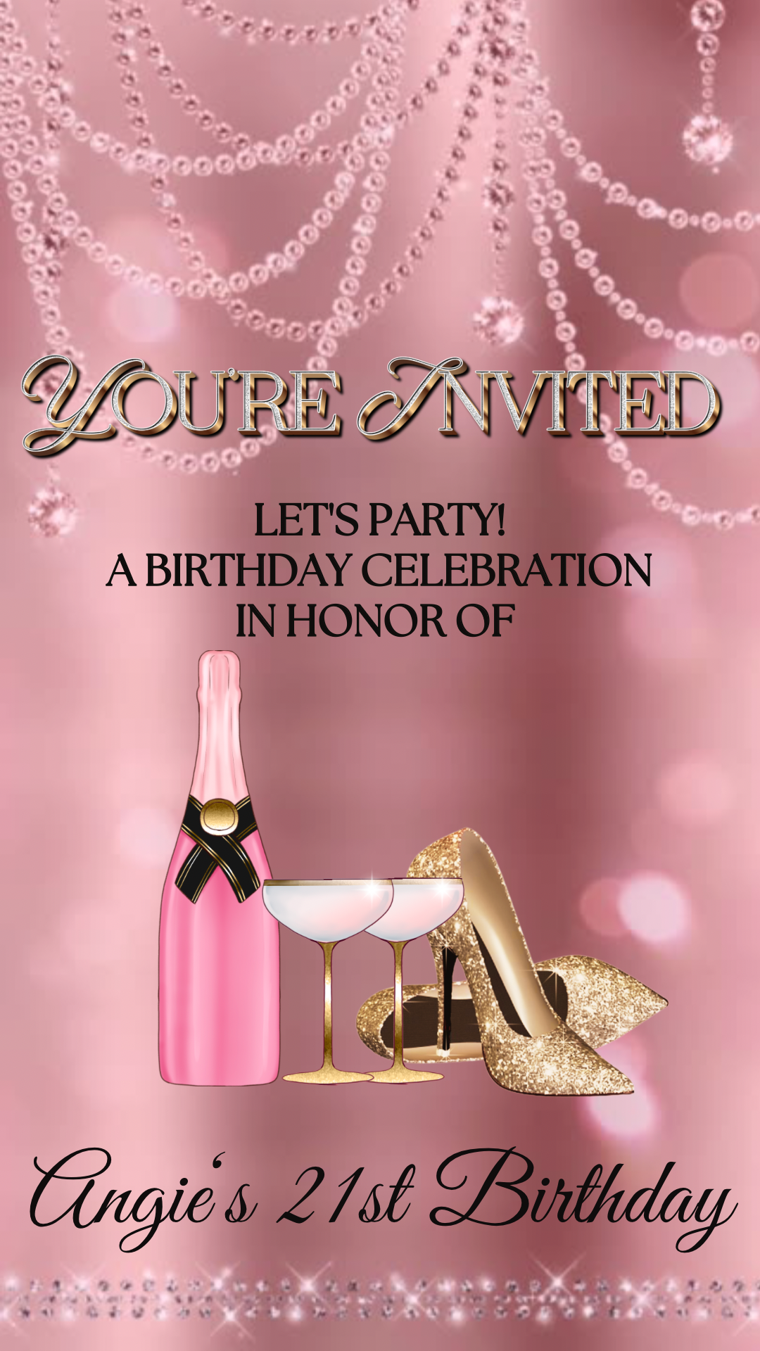 high heel birthday video invitation for 40th, 50th, or 60th birthday – glamorous animated Canva template for mobile