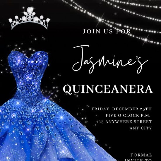 Royal Blue Quinceañera Video Invite | Sweet 15 16 Quince RSVP Tracker | Editable Save the Date Canva Evite Template