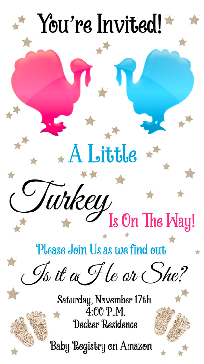 Gender Reveal Thanksgiving Video Invitation - What will the little Turkey be evite