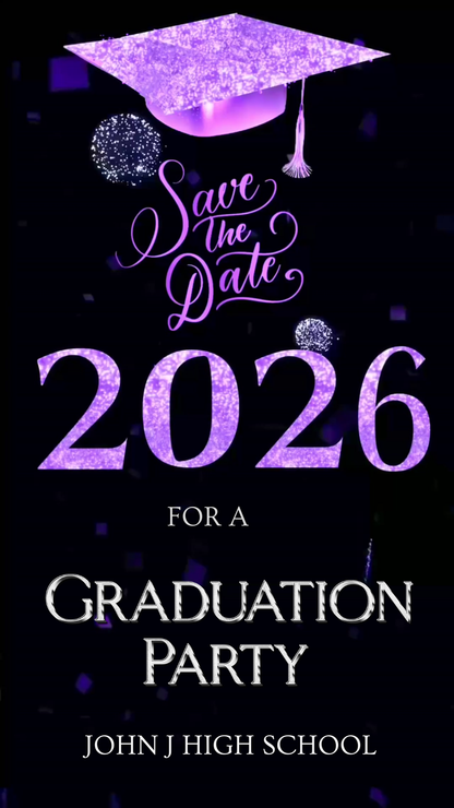 Invite in style with our Purple&nbsp;Graduation Party Video Invitation — a premium digital video invite crafted to excite guests and match your event theme. This animated MP4 is easy to personalize and effortless to share.