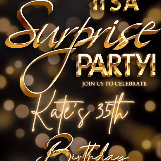 Surprise Birthday Video Invitation | Animated Gold Bokeh Digital Evite | Editable Canva Invite Template
