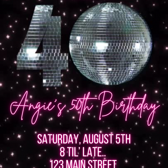 40th birthday disco invite 