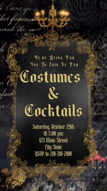 Halloween Video Invitation, Cocktails and CostumesAnimated Invite, Editable Halloween Party Mobile Evite