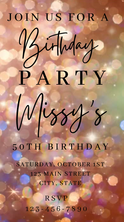 Rose Gold Bokeh Video Invitation | Animated Birthday Digital Evite | Editable Canva Invite Template