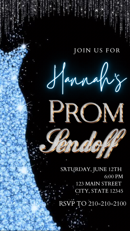 Blue Prom Send Off Video Invitation – Editable Canva Animated Invite