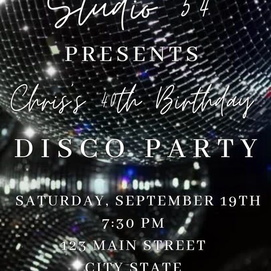 Silver Disco Balls party video invitation with shimmering disco graphics