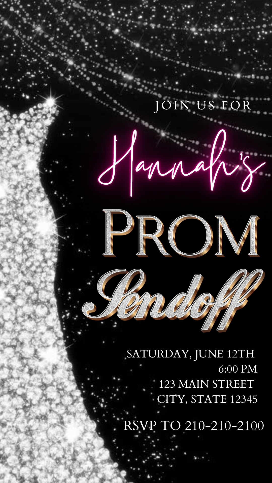 Silver Prom Send Off Video Invitation – Editable Canva Animated Invite